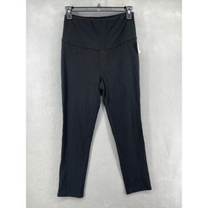 Angel Maternity Pants Womens Sz M Black‎ Stretch Leg Half Panel Pockets Leggings